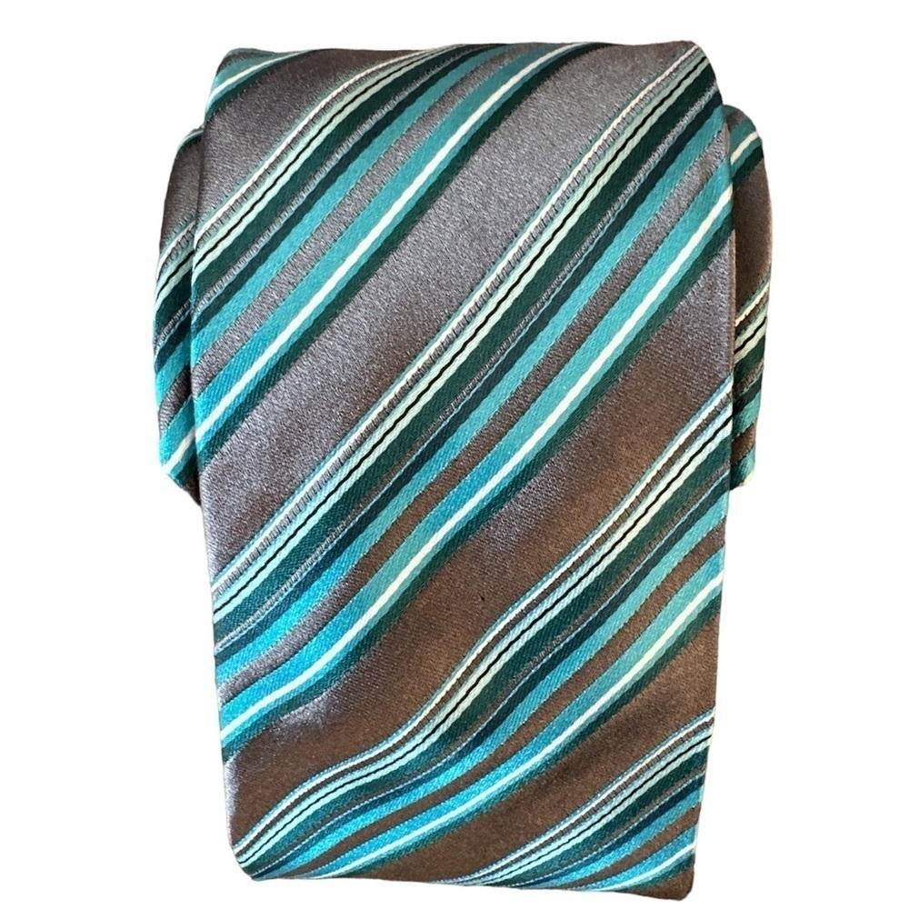 All silk tie 100% silk men’s George gray and teal NWT